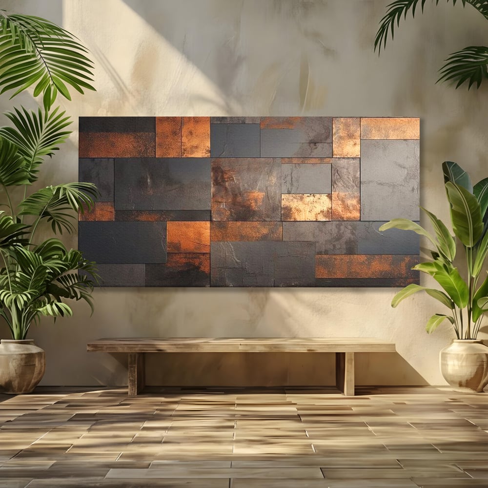 Tablou canvas cu tablou canvas cu placi geometrice metalice, fara rama, pe sasiu de lemn